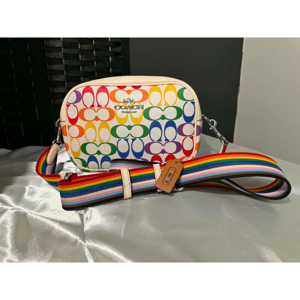 COACH CA175 Jamie Camera Bag Rainbow Signature Coated Canvas Crossbody